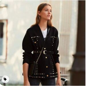 Sandro size M (2) Bamo stud cardigan studded black - EUC